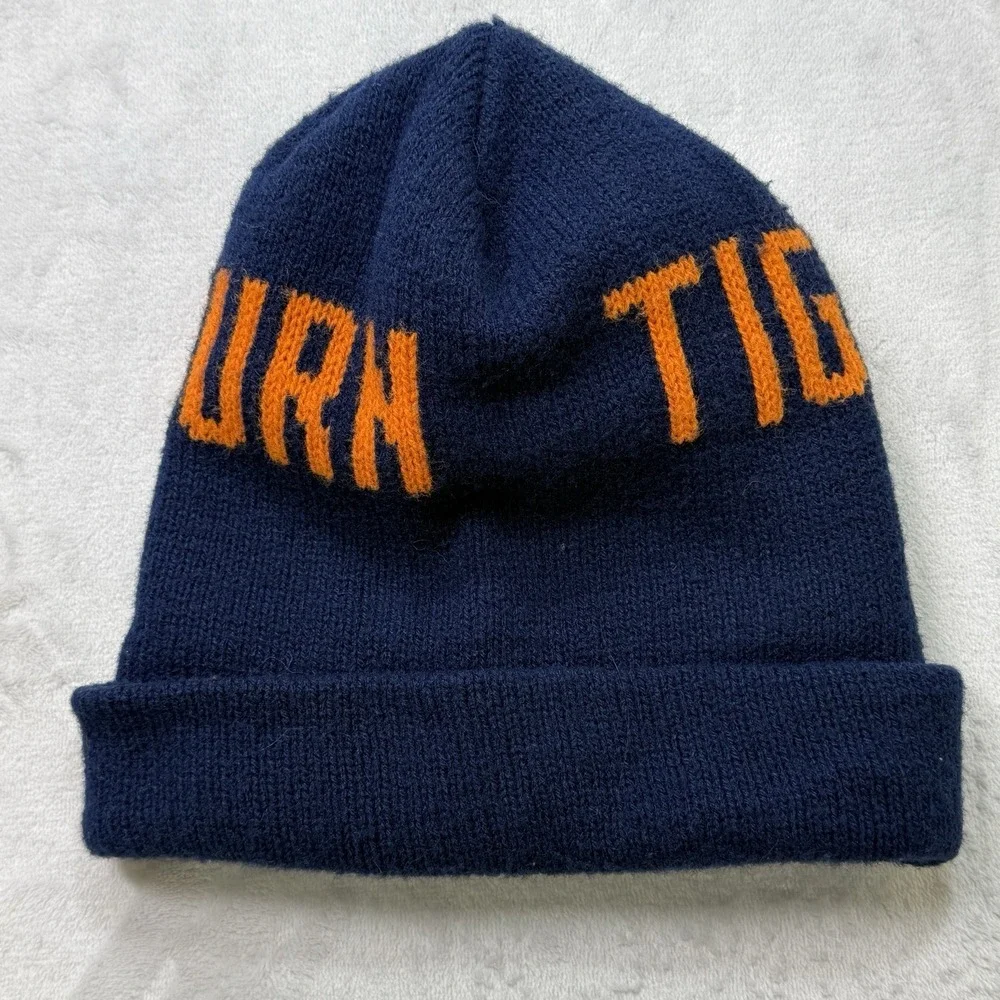 Vintage 80s Auburn Tigers Reversible Knit Beanie Hat Blue‎ Orange College